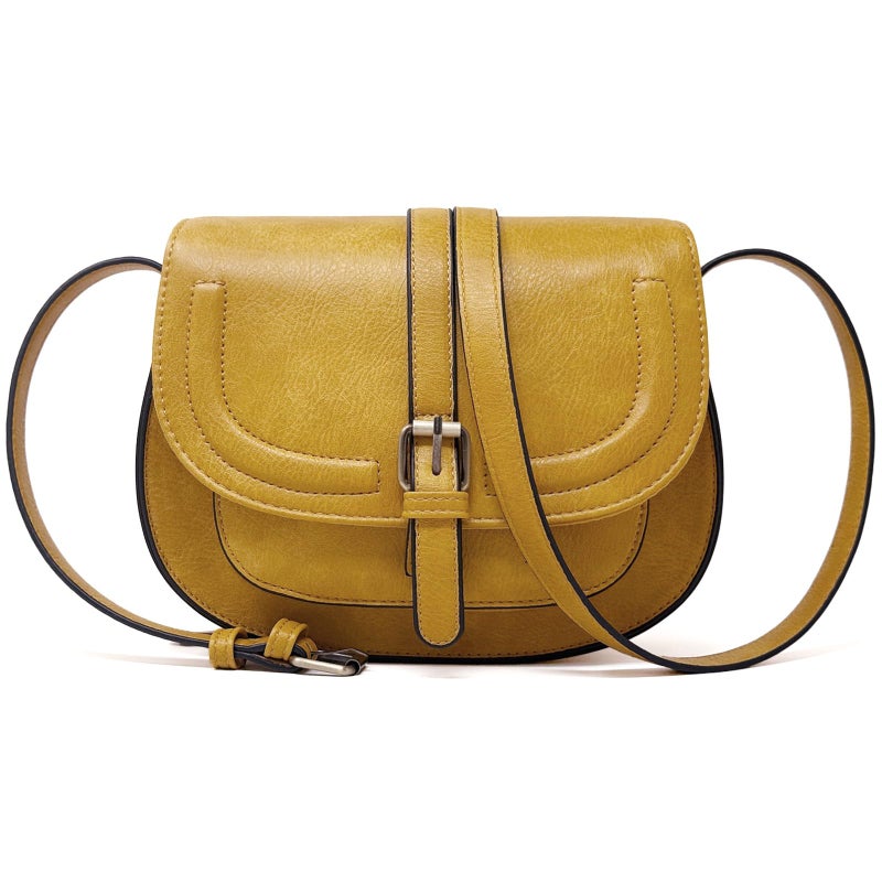 AFKOMST Crossbody Bags for Women,Small Saddle Purse and Boho Cross Body Handbags,Vegan Leather, Yellow - Image 1